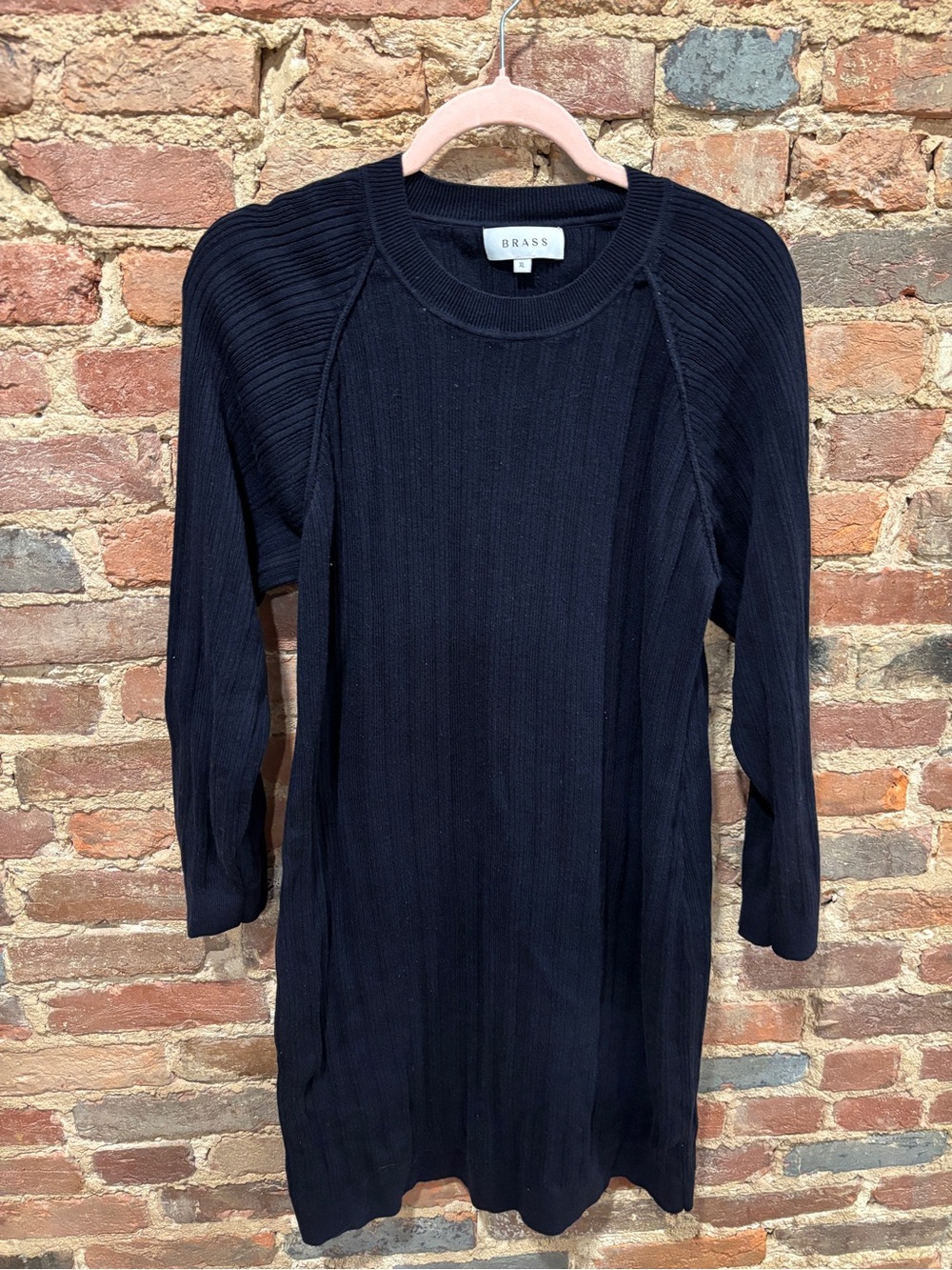 BRASS Women's Black Ribbed Long Sleeve Dress
